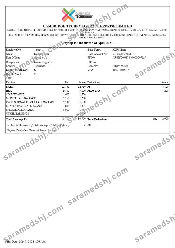 Cambridge Technology Enterprises payslip template in Word and PDF formats.pdf, 1